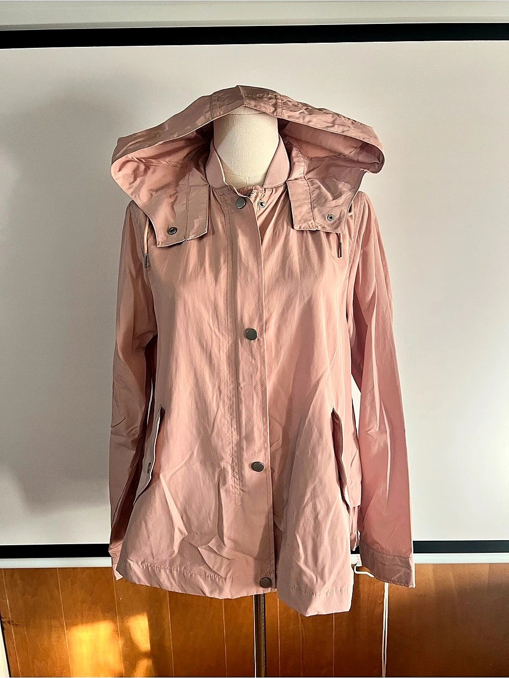 Zara Waterproof Hooded Blush Powder Pink Lightweight Jacket Size XS Like New